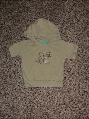 Kids Hooded Short-Sleeve Top in Light Green Winnie the Pooh Graphic